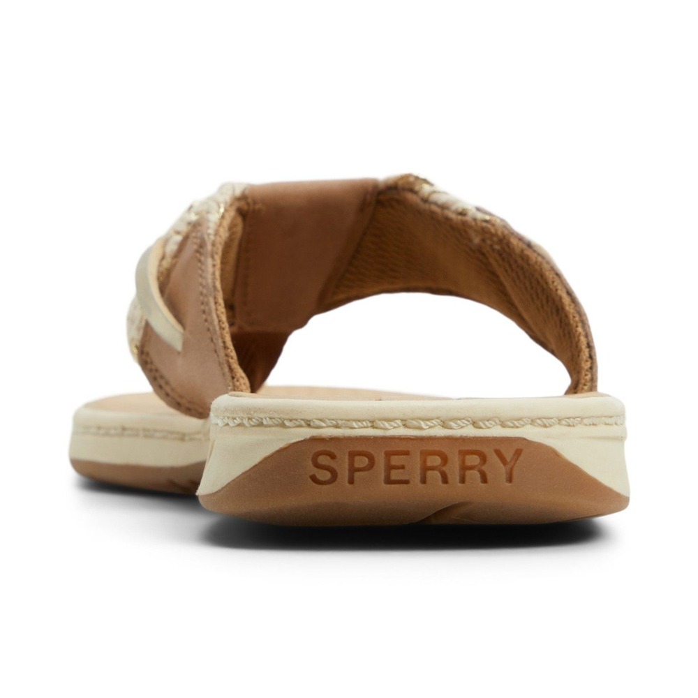 Sperry Top-Sider Parrotfish Women's Sandal Beige Leather Woven Flip Flop Size 8 - Picture 4 of 5